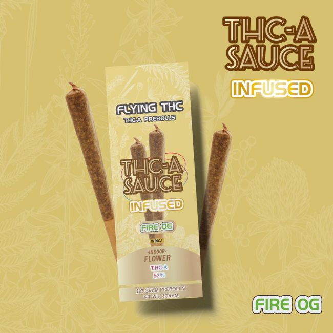 Fire  Og Flying Horse Thc-a (52%) Sauce Infused 2gm Pre Rolls Joints 2 Pack 