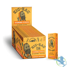 Load image into Gallery viewer, French Orange (Booklet of 32 Leaves + 32 Tips) Zig-Zag Slow Burning Rolling Papers &amp; Tips Combo Pack - 1 1/4 Size
