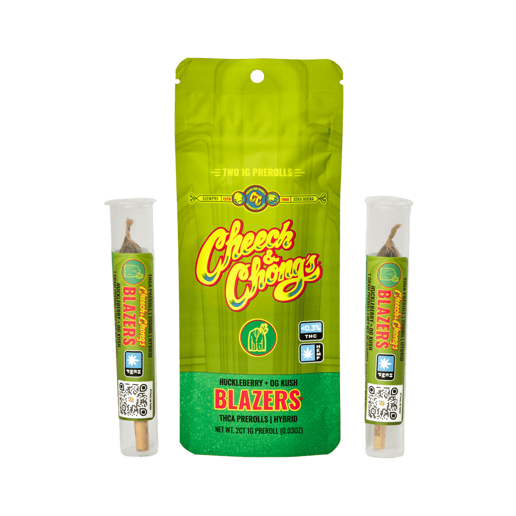 Huckleberry Og Kush Hybrid Cheech & Chong’s Blazers Thca + Hhc 1gm 2pk Pre Rolls