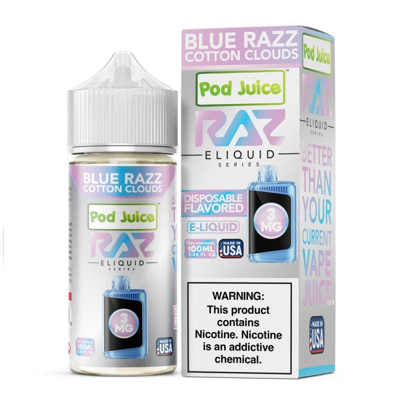 Raz x Pod Juicee Blue Razz Cotton Clouds 100ml Synthetic Salt E-Liquid