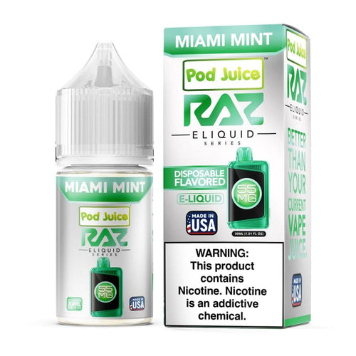 Raz x Pod Juicee Miami Mint 30ml Synthetic Salt E-Liquid