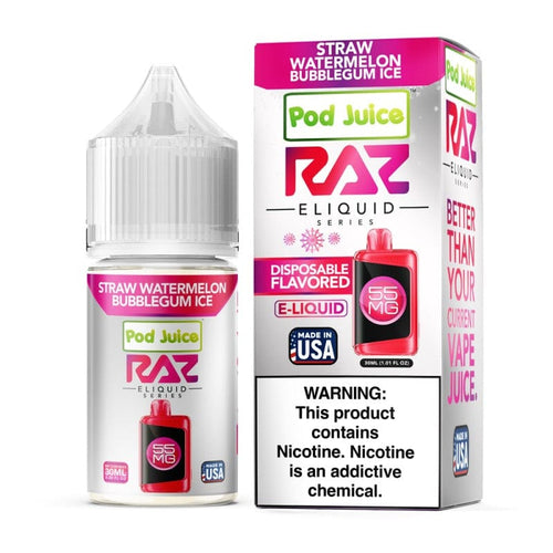 Raz x Pod Juicee Straw Watermelon Bubblegum Ice 30ml Synthetic Salt E-Liquid