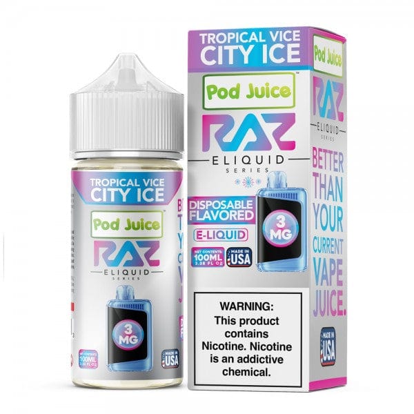 Raz x Pod Juicee Tropical Vice City Ice 100ml Synthetic Salt E-Liquid