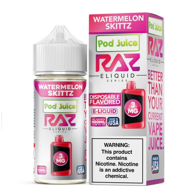 Raz x Pod Juicee Watermelon Skittz 100ml Synthetic Salt E-Liquid