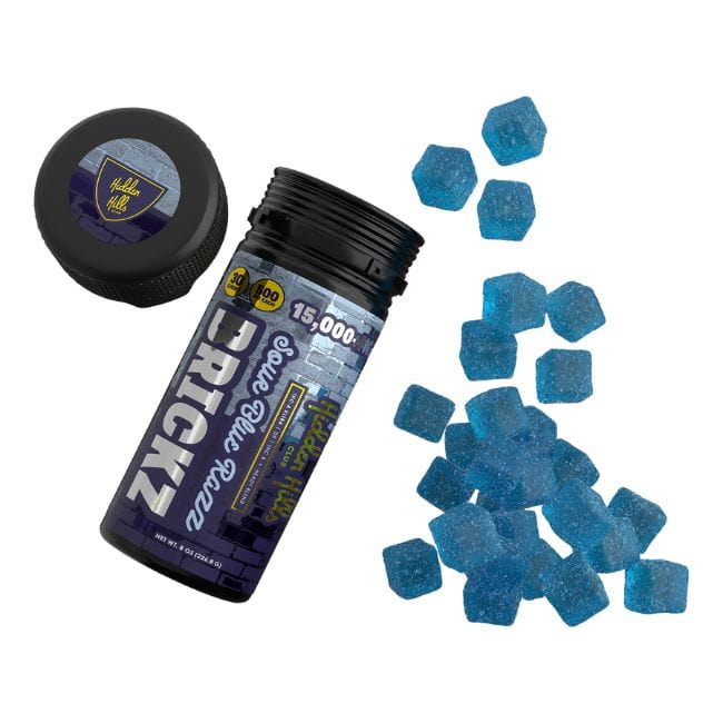 Sour Blue Razz Hidden Hills Heady Blend Brickz Gummies 30 Ct THCA D9 THCB 15000mg